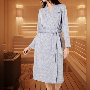 L.L. Bean Soft Gray Sweater Fleece Wrap Robe Size L